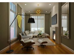 Contemporary Family Room with Modern Accents Interior Design Rendering thumb