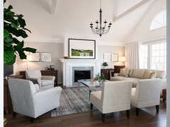 Clean Transitional Family Room and Dining Nook Rendering thumb
