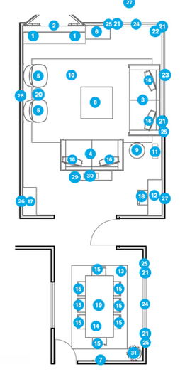 Plano de planta de sala de estar en línea