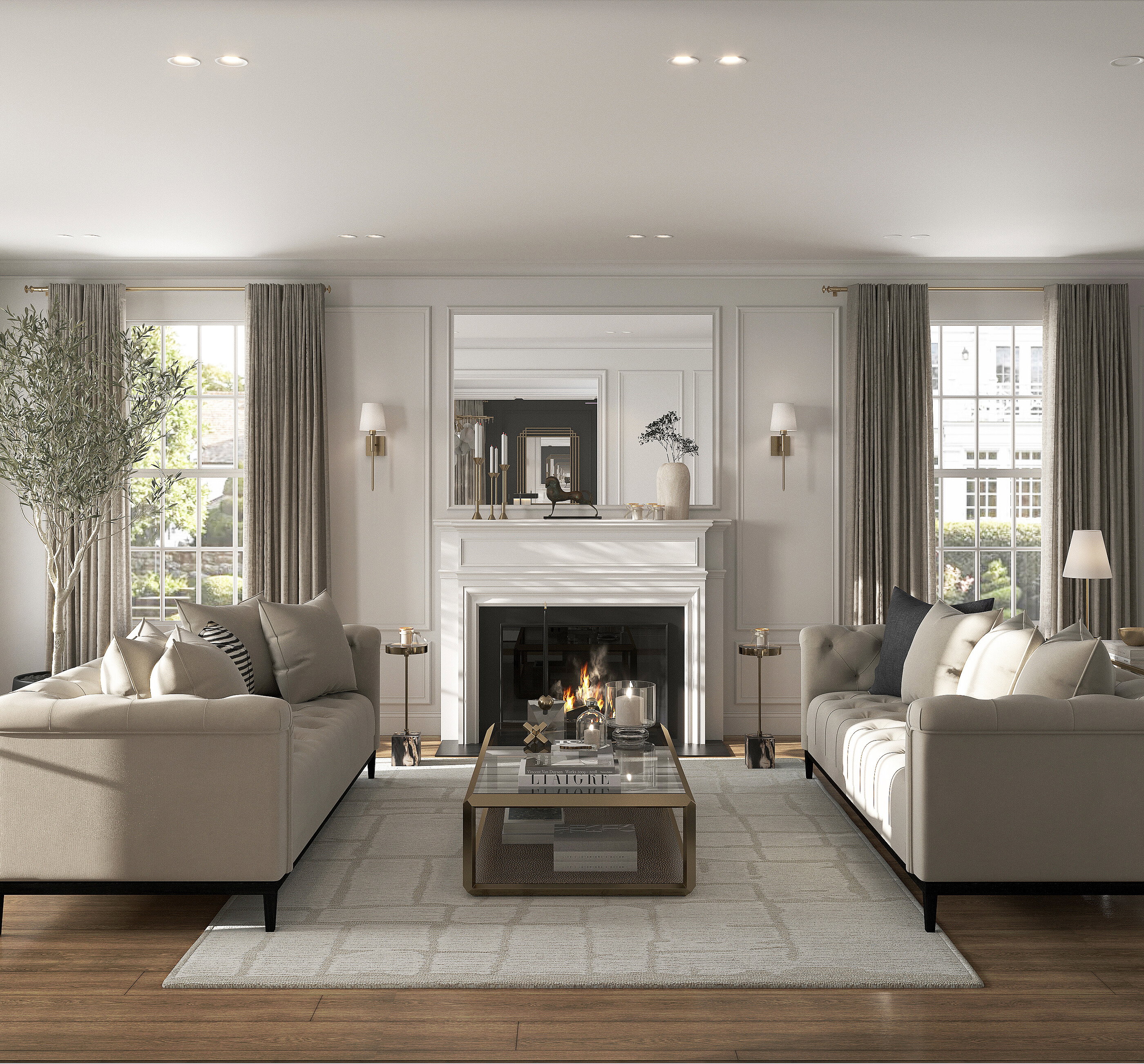 Renderización de Diseño de Interior Glamuroso Contemporáneo para el Hogar