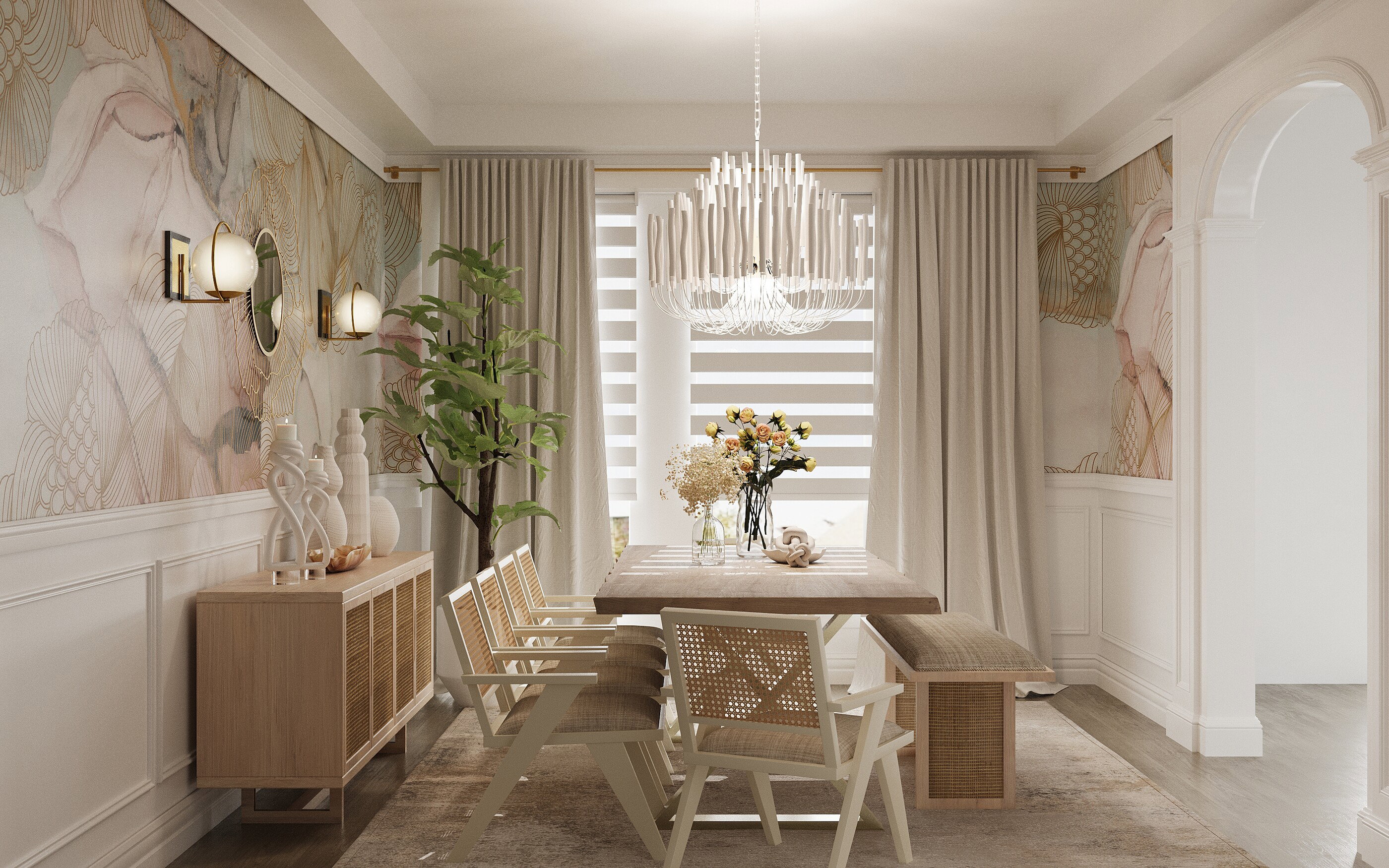 Luxe Contemporary Dining Room Transformation Rendering thumb