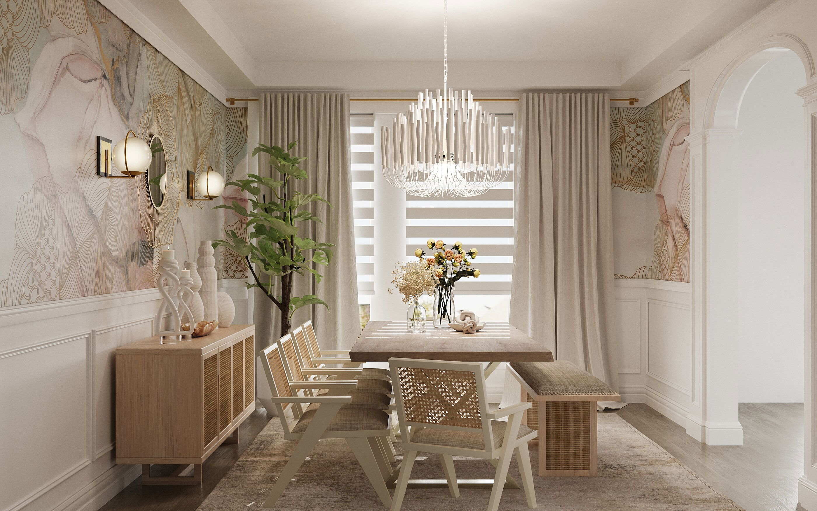 Luxe Contemporary Dining Room Transformation Rendering thumb