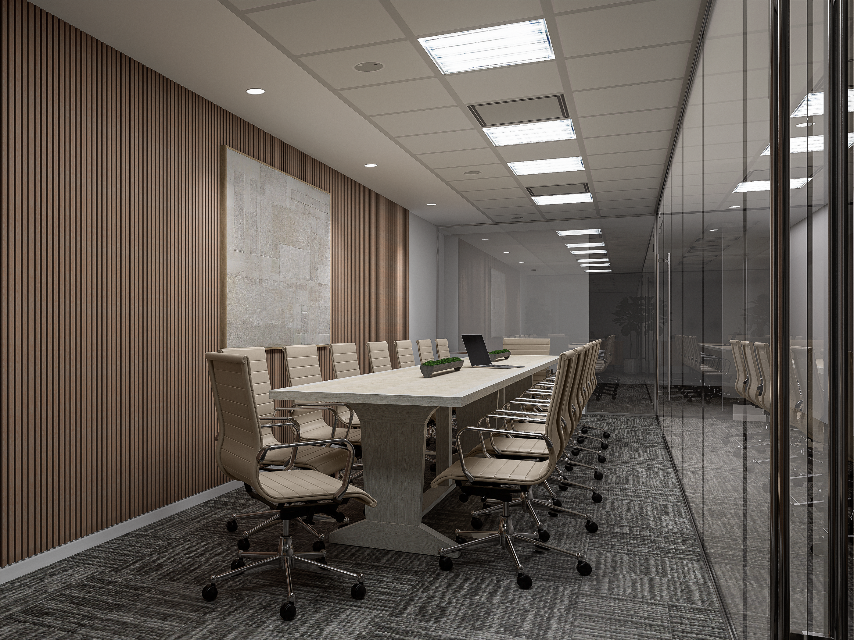 Renderizado de sala de conferencias comercial moderna y elegante