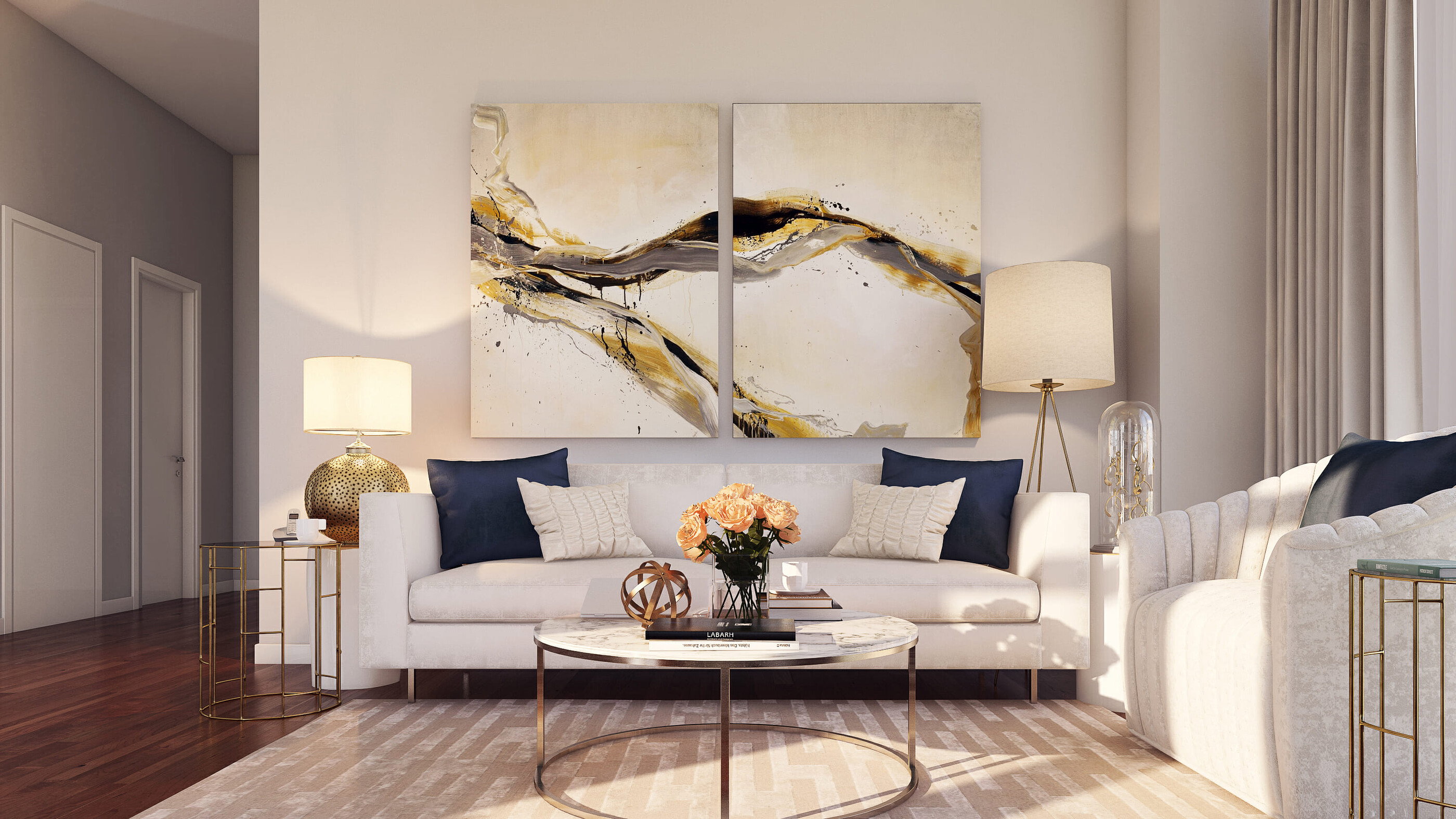 Renderizado de diseño de apartamento elegante y cálido