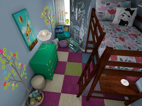 Modern Girl's Room Interior Design with Pink Checkered Floor