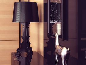 Sleek Black Entryway Interior Design with Accessory Lamp
