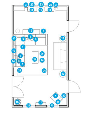 Plano de planta de sala de estar en línea
