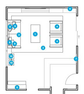 Plano de planta de sala de estar en línea