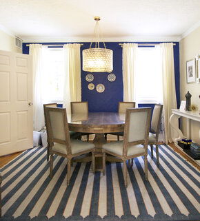 Cottage Dining Room Interior Design with Blue Wall