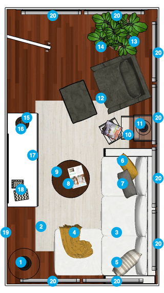 Plano de planta de sala de estar en línea