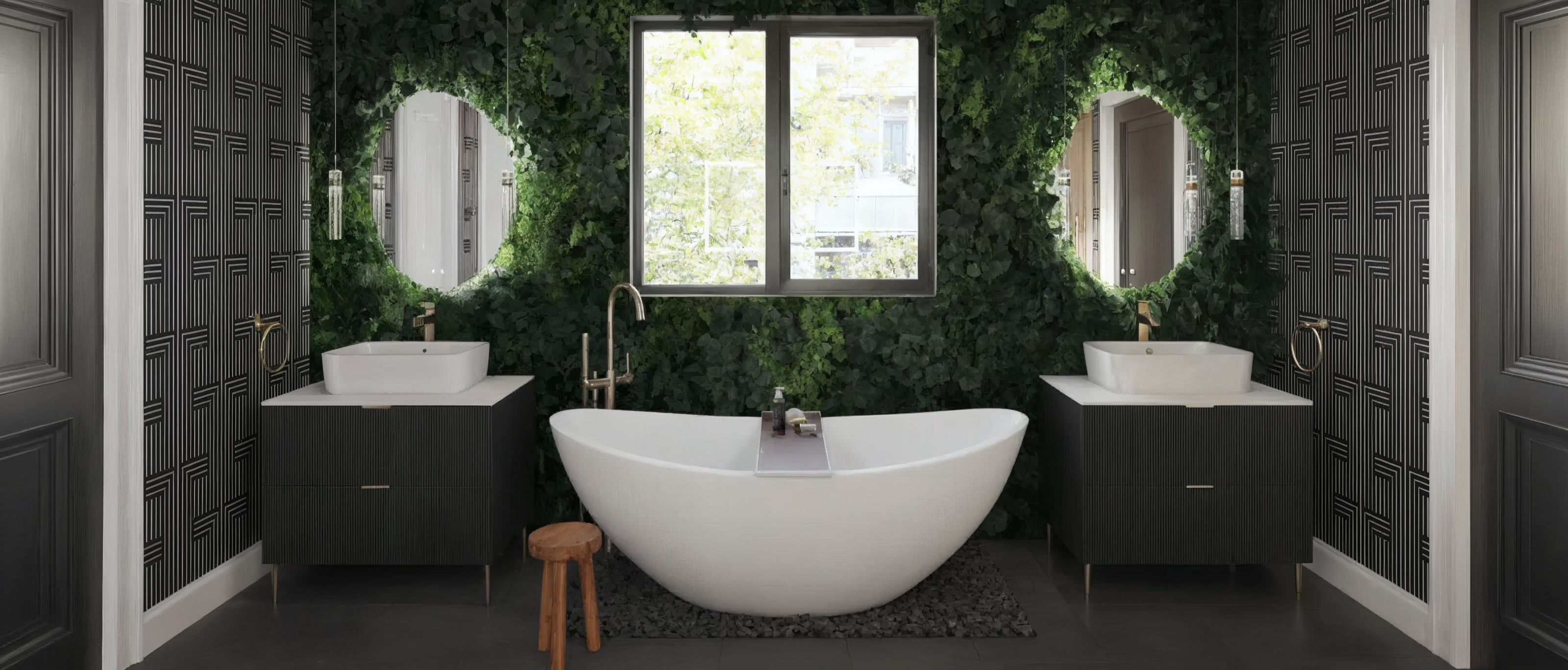 Sleek & Moody Bathroom Design with Natural Vibes- After Rendering