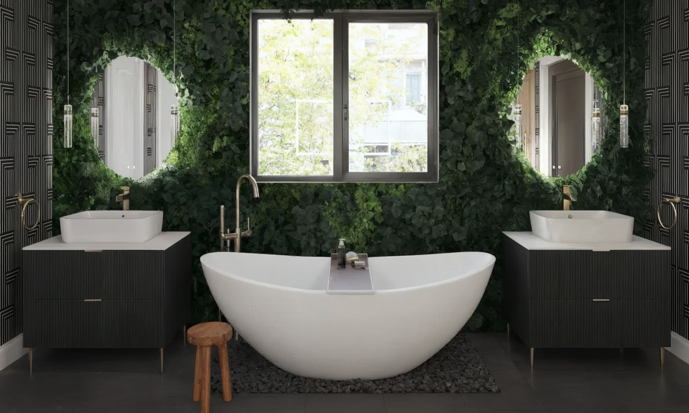 Sleek & Moody Bathroom Design with Natural Vibes