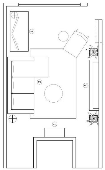 Plano de planta de sala de estar en línea