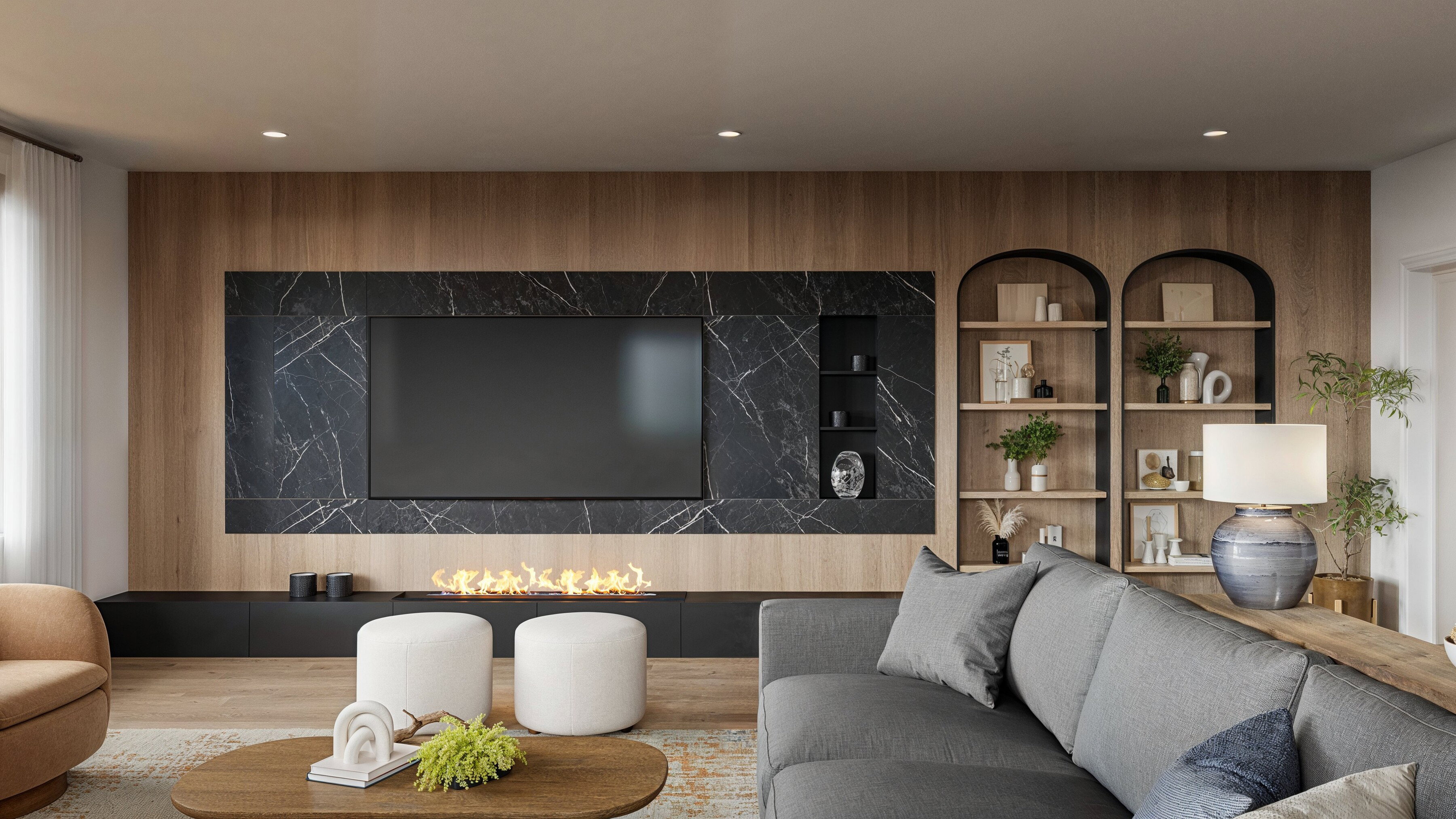 Diseño interior de sala de estar fresco y moderno - Renderizado thumb