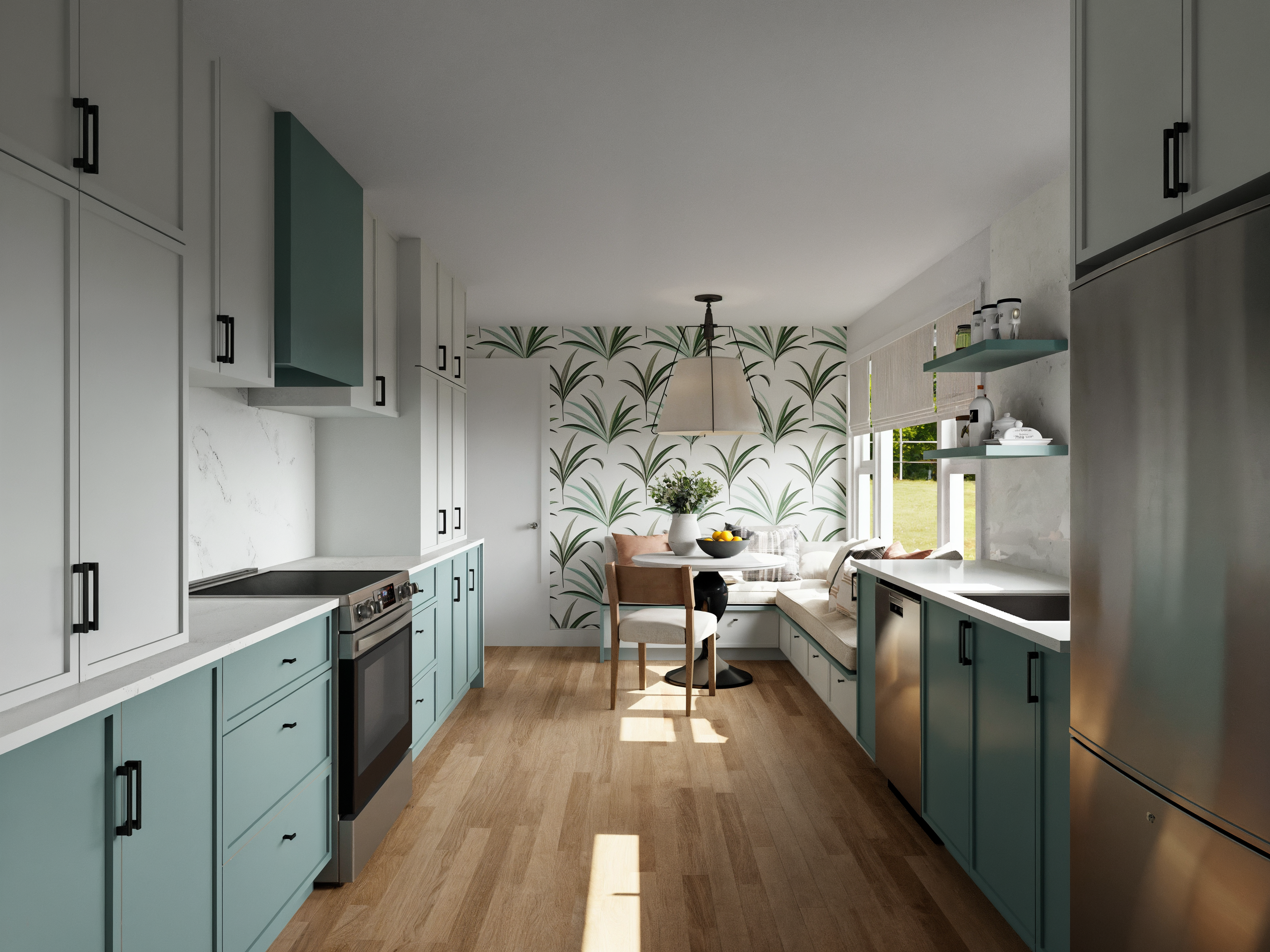 Renderización de Diseño de Cocina Familiar para Comer