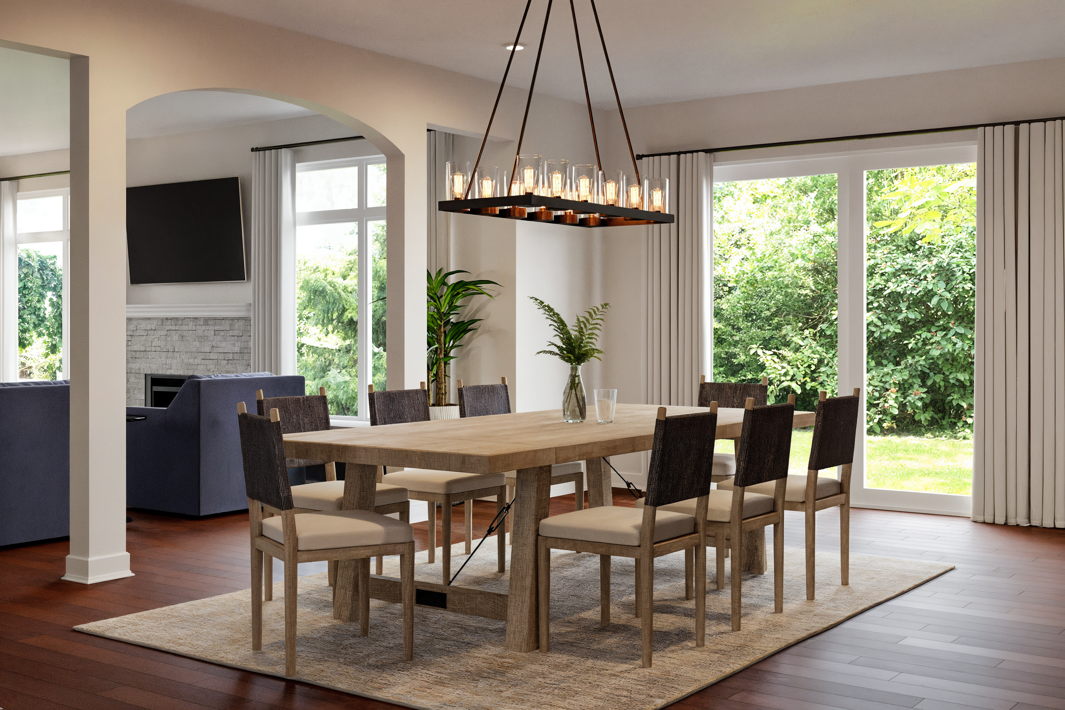 Diseño Combinado de Sala de Estar/Comedor Transicional Renderizado