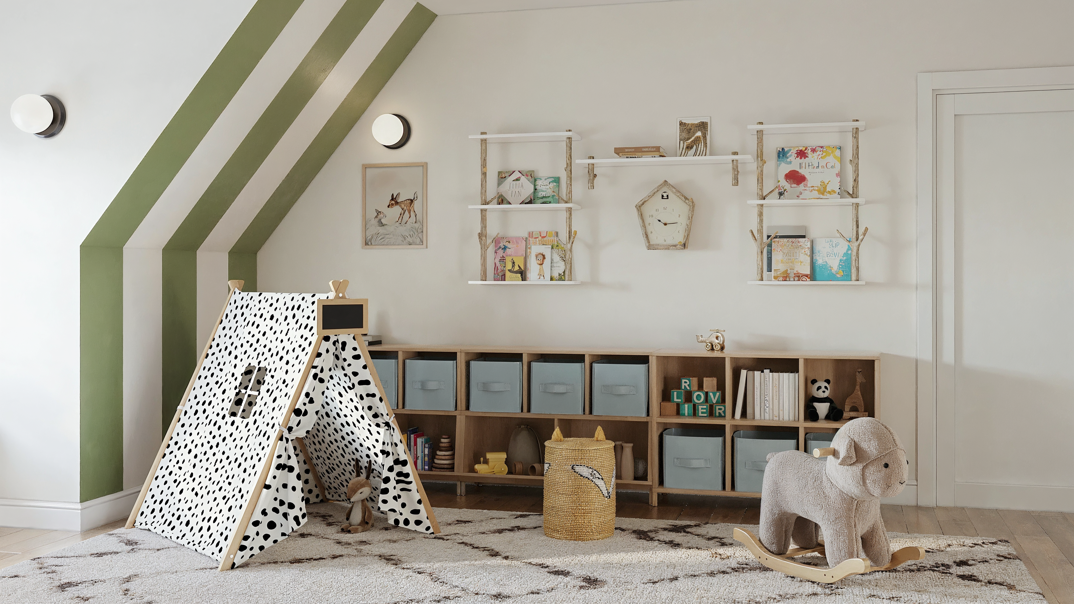 Whimsical Woodland Nursery with Playful Stripes