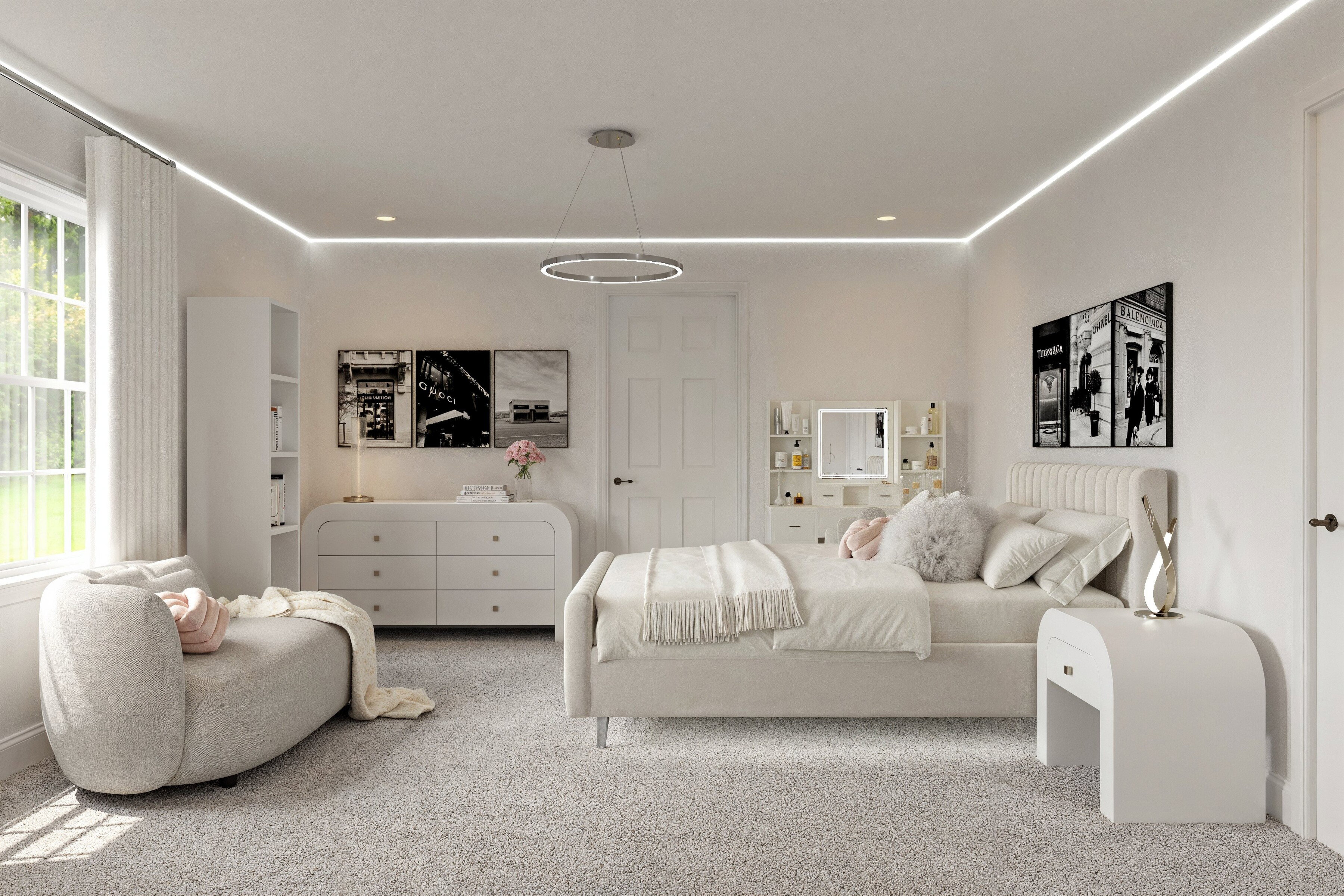 Trendy Modern Teen Bedroom with Stylish Accents Rendering thumb
