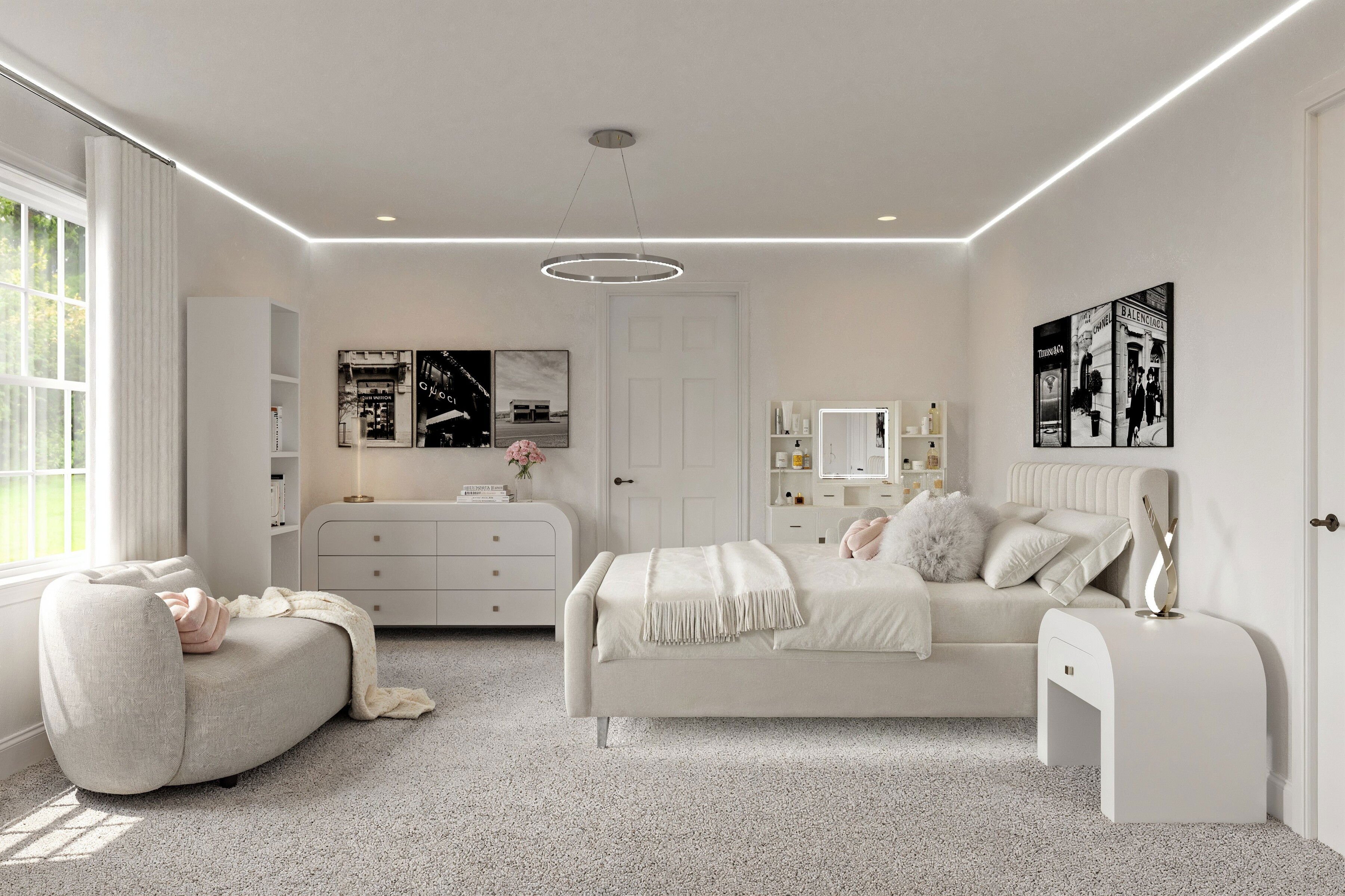 Trendy Modern Teen Bedroom with Stylish Accents Rendering thumb