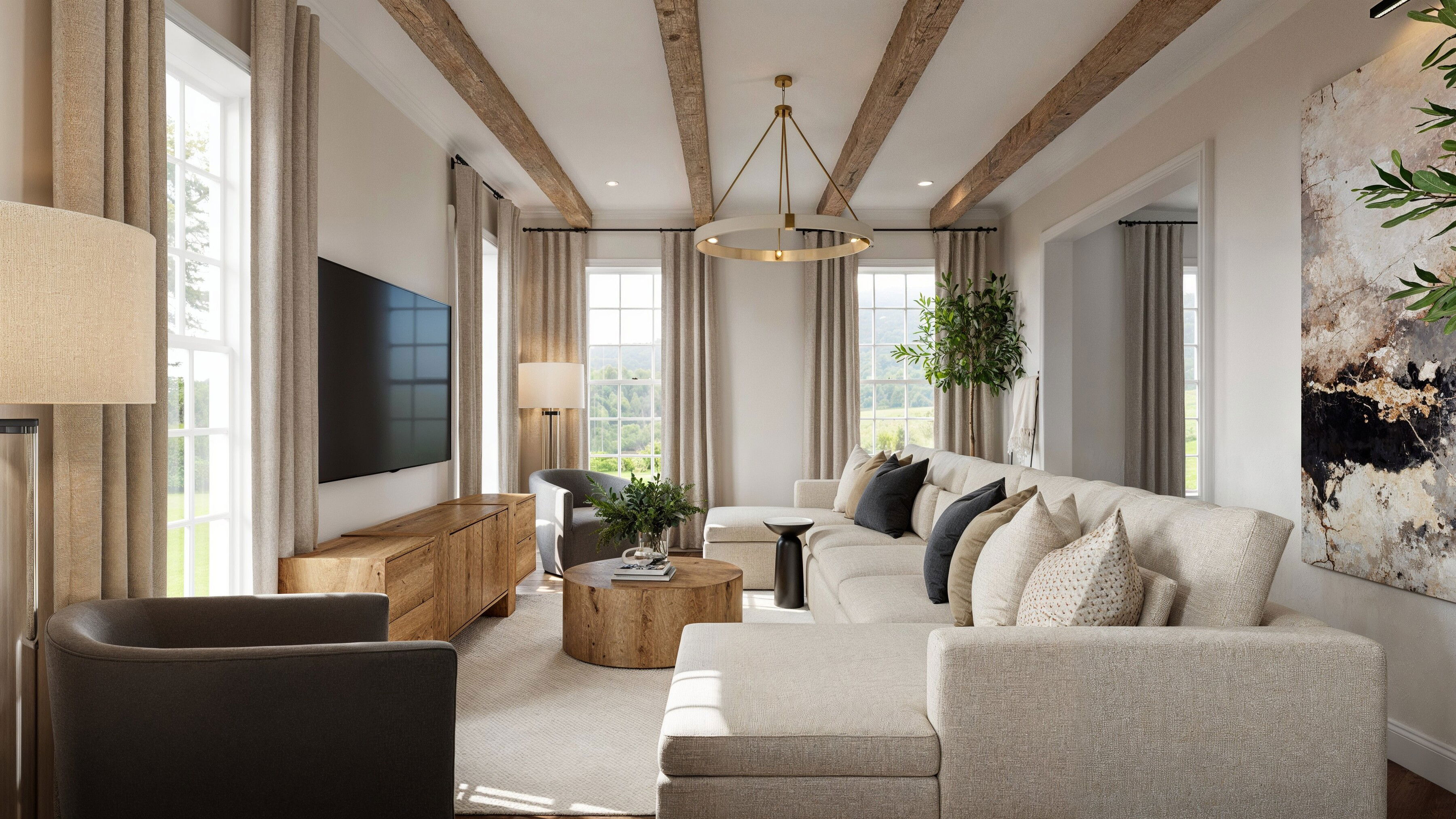 Traditional Functional Living Room Design Rendering thumb