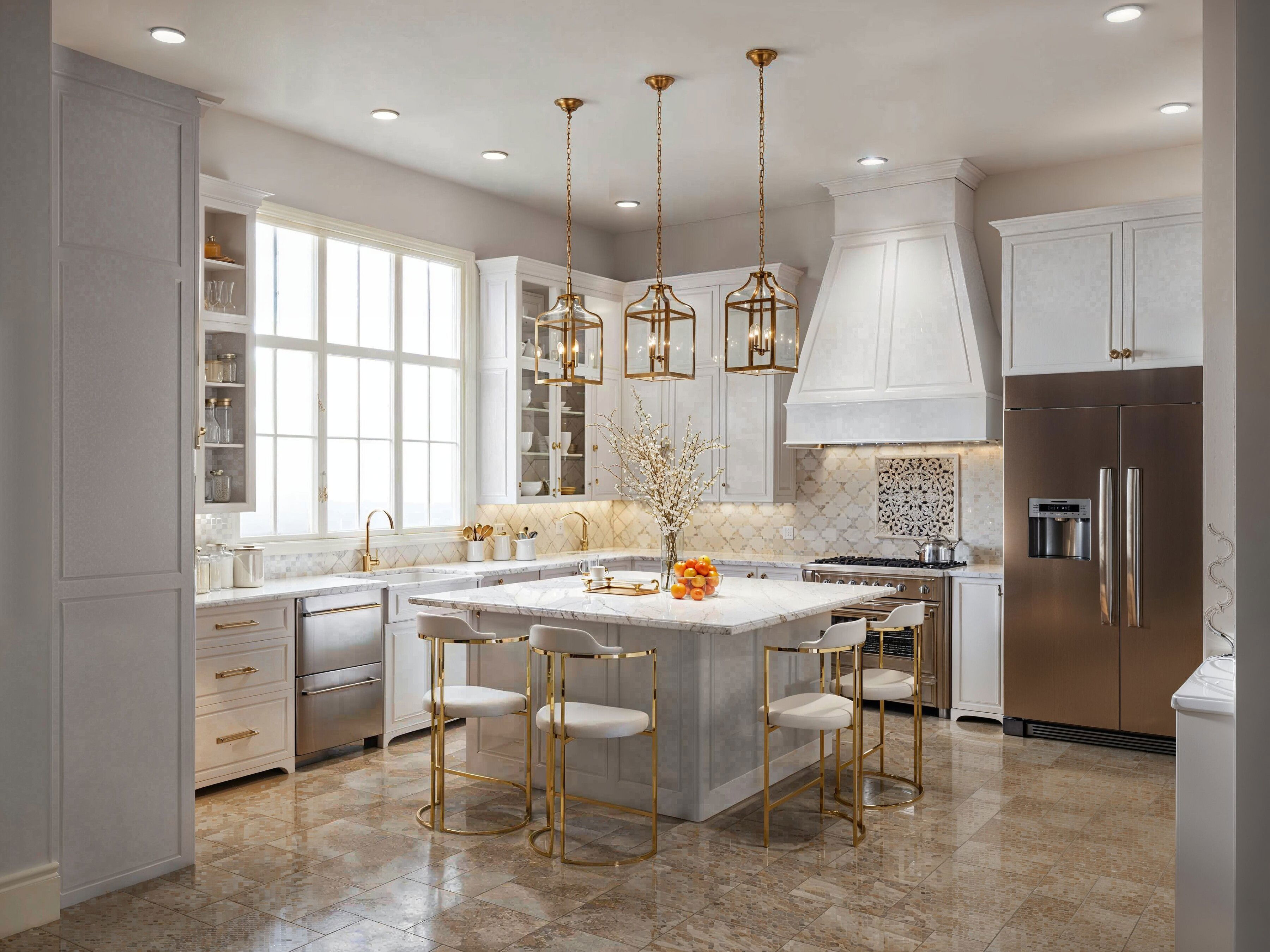 Renderizado de Diseño de Cocina Elegante y Ligera