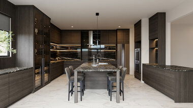 Modern Masculine Kitchen  with  Marbled Island