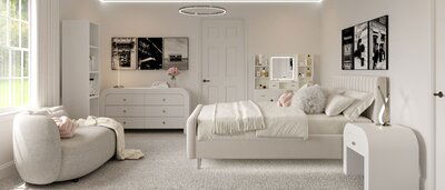 Trendy Modern Teen Bedroom with Stylish Accents | Decorilla