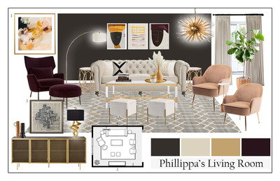 Artsy Glamorous Living Room Interior Design | Decorilla