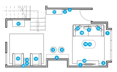 Plano de planta de sala de estar en línea