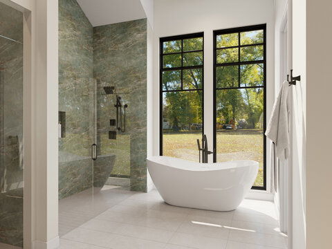 Bold Masculine Vaulted Ceilings Bathroom Remodel