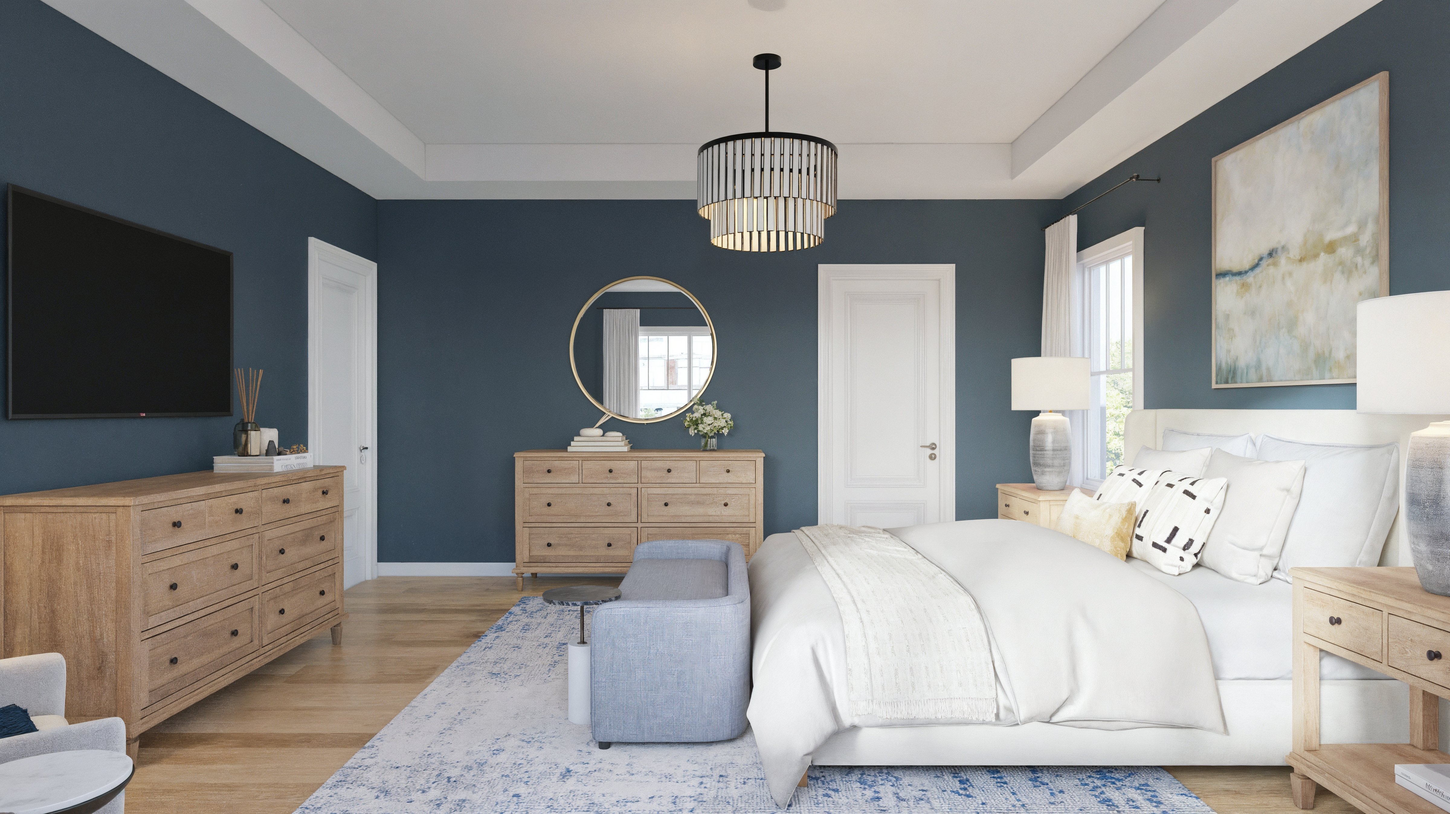 Remodelación de dormitorio moderno costero, brillante y aireado - Renderizado