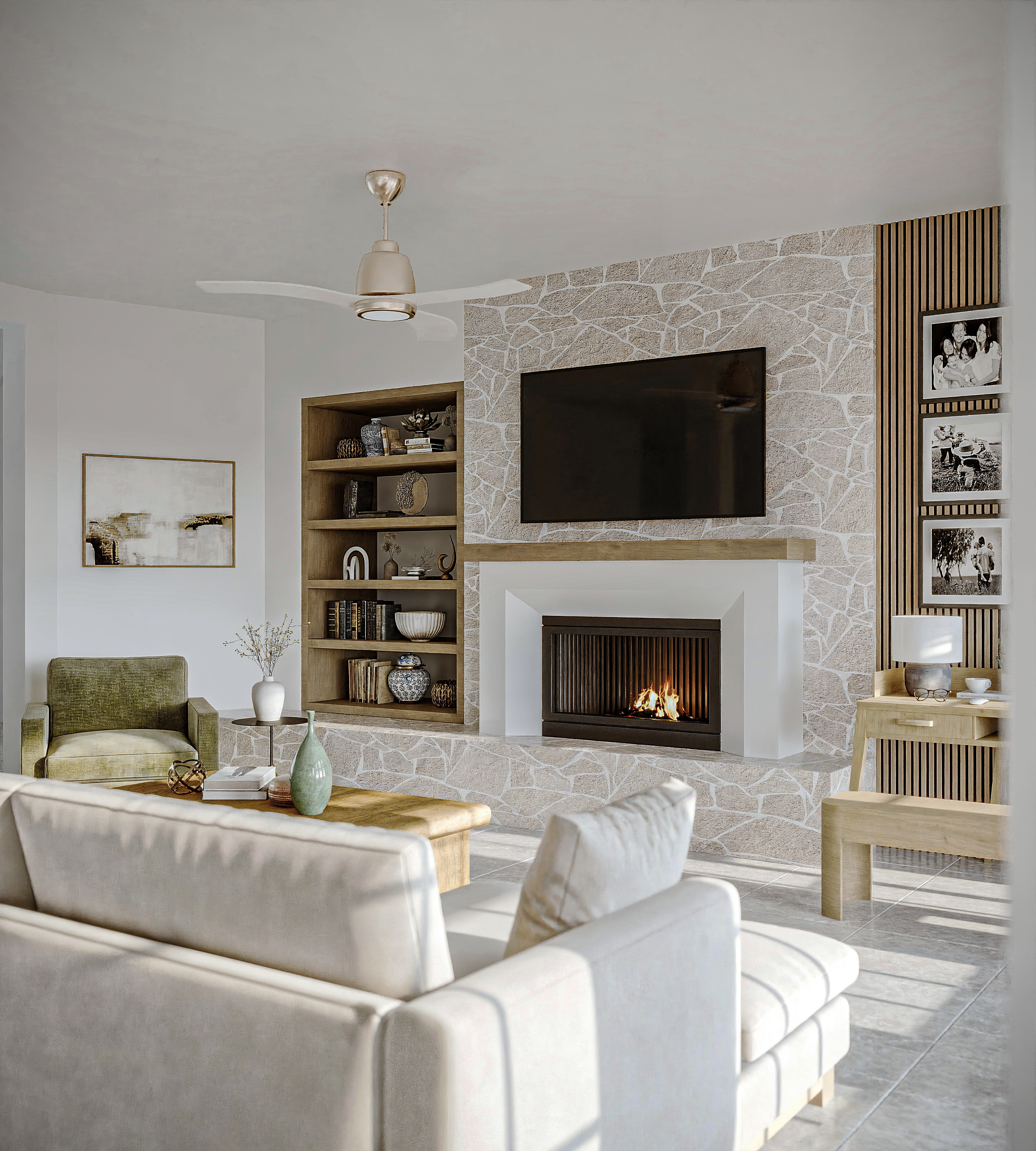 Coastal Living Room with Traditional Touches Rendering thumb