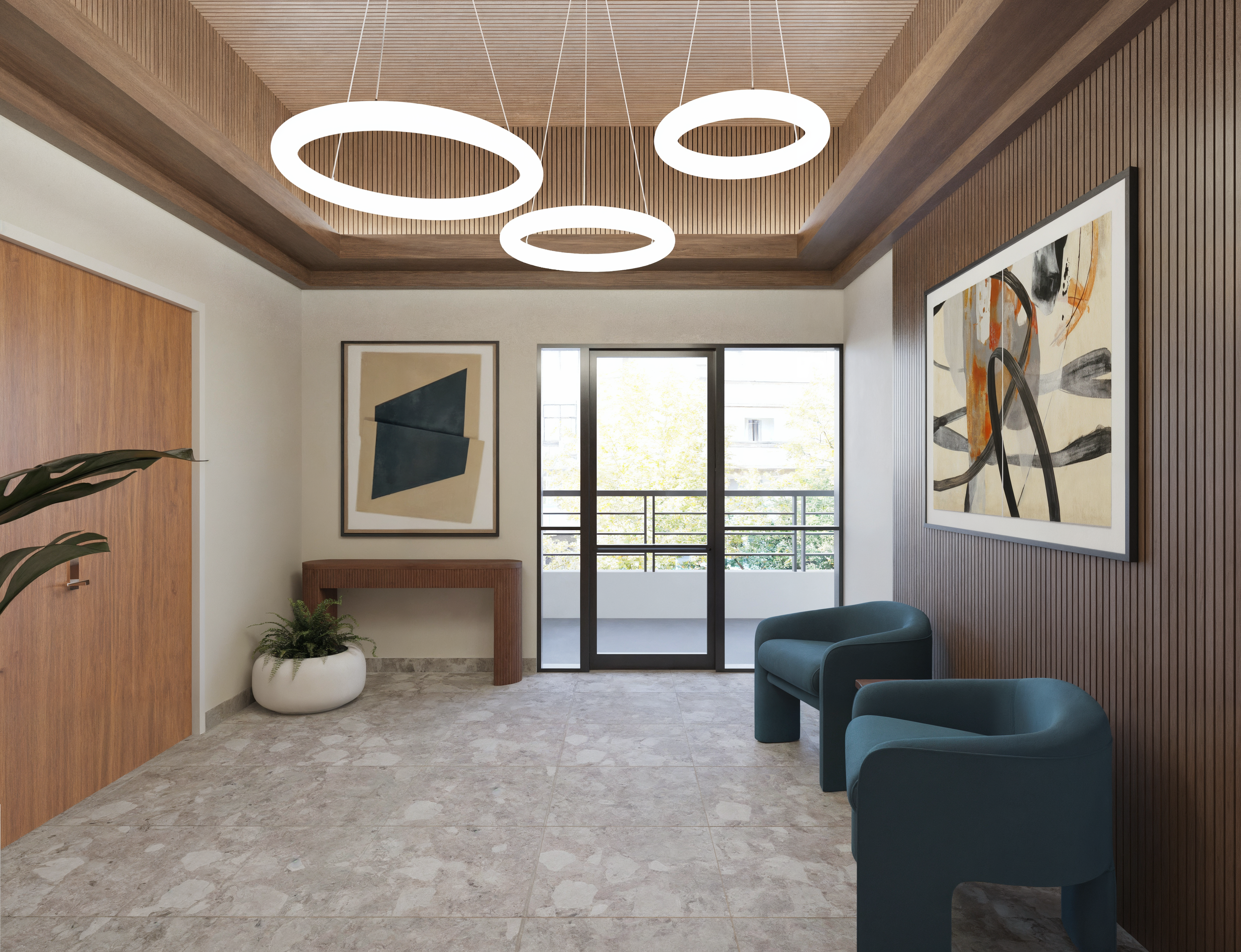 Renderizado de Renovación de Pasillo Minimalista y Elegante