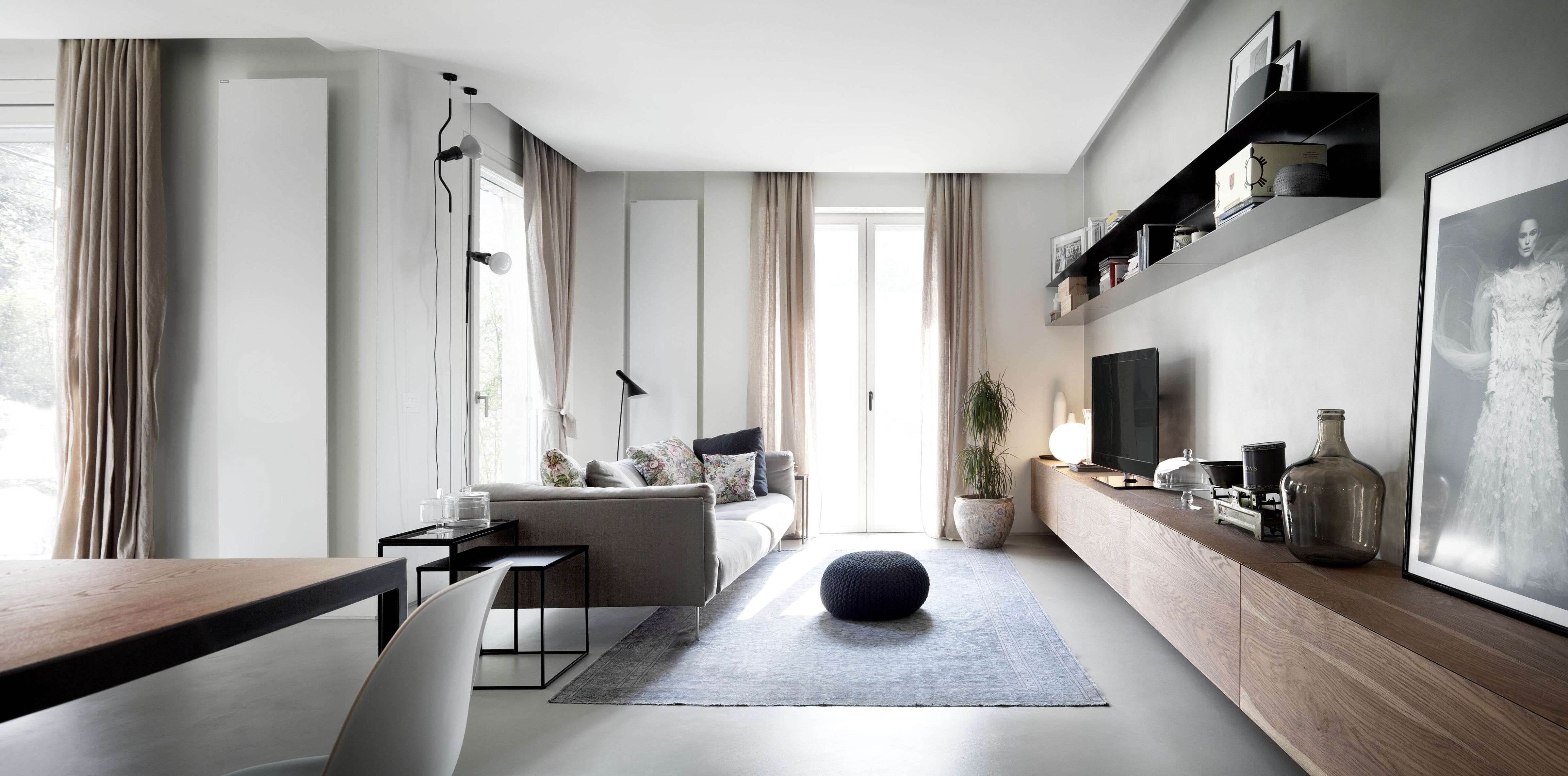 Interior de Sala y Comedor Combinados Modernos y Masculinos