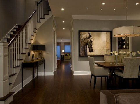 Traditional Dining Room Interior Design with Dark Hardwood Floors