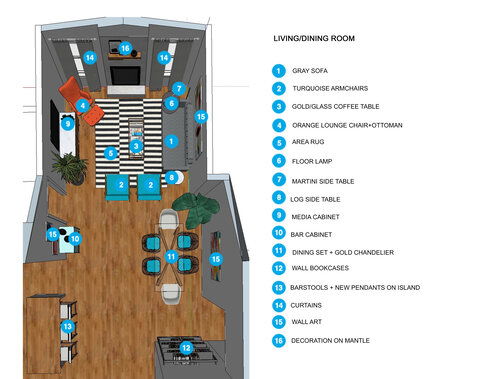 Online Designer Combined Living/Dining Floorplan