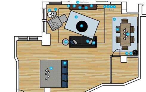 Online Designer Combined Living/Dining Floorplan