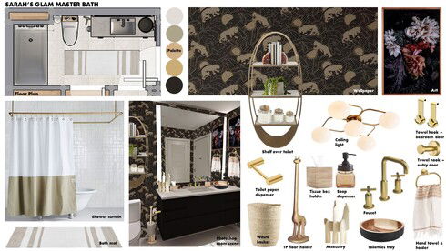 Glam Bathroom with Floral Wallpaper Design Idea Morgan W. Moodboard 1 thumb