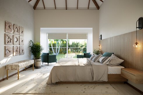 Bruin Eik conversie Modern Coastal Living Room and Bedroom Makeover | Decorilla
