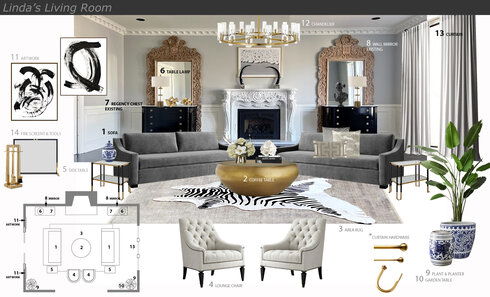 Living Room Design with Hand Carved Fireplace  Jessica S. Moodboard 1 thumb