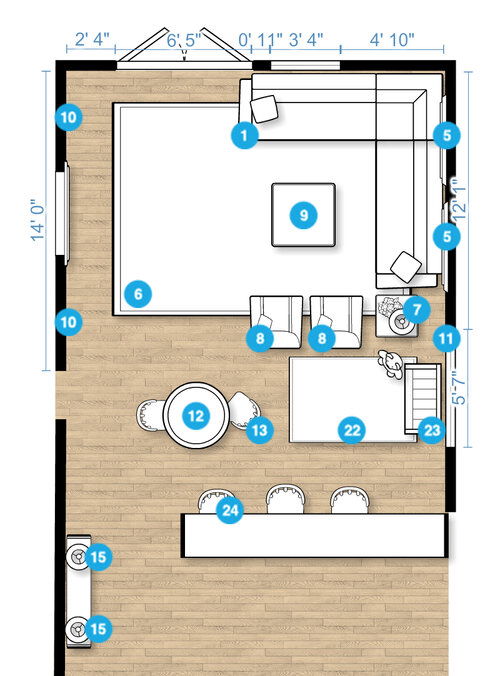 Online Designer Combined Living/Dining Floorplan