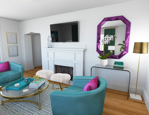 Glam Colourful Living Room Transformation Decorilla