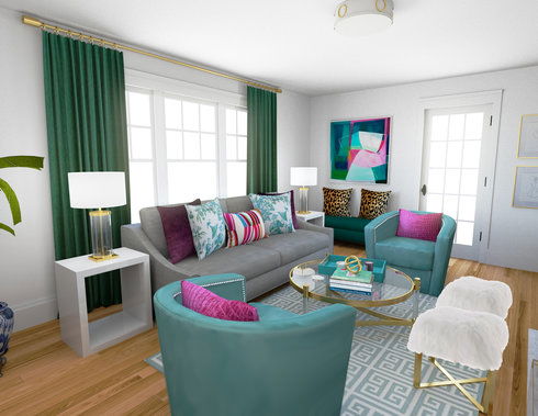 Glam Colourful Living Room Transformation Decorilla