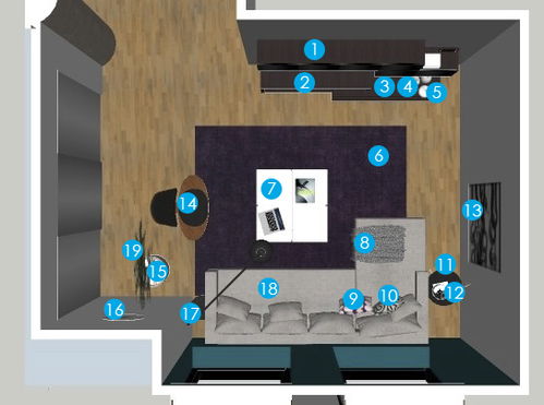 Plano de planta de sala de estar en línea
