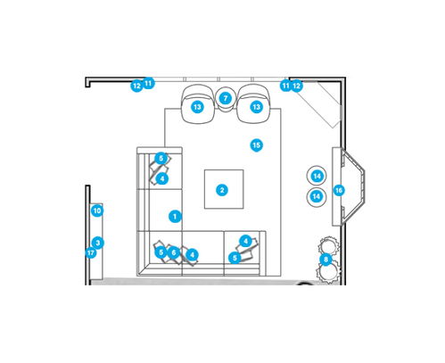 Plano de planta de sala de estar en línea