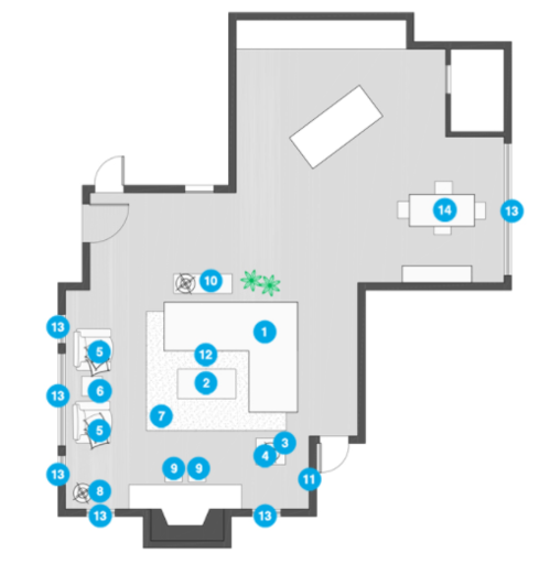 Plano de planta de sala de estar en línea