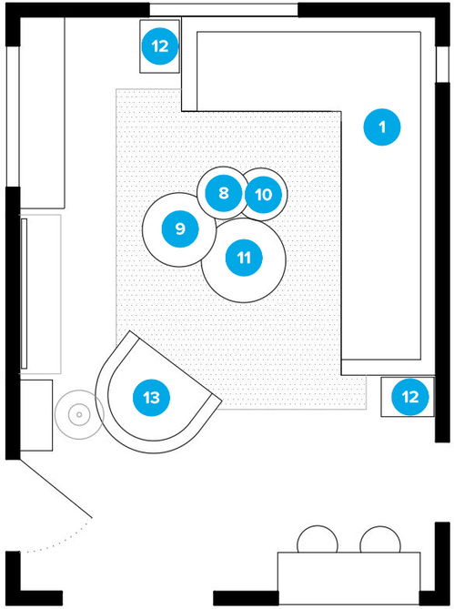 Plano de planta de sala de estar en línea