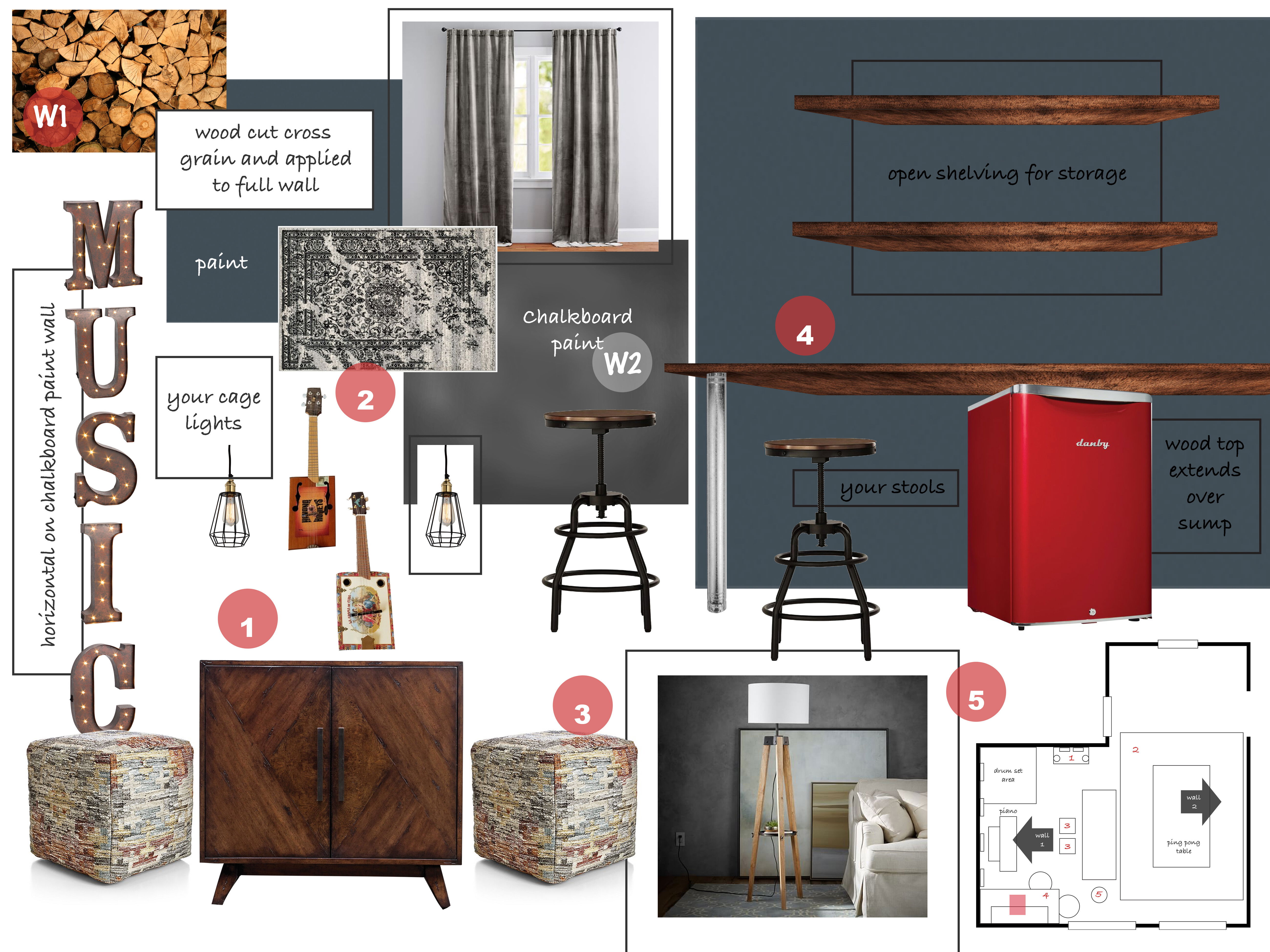 Basement Music and Game Room Audrey P. Moodboard 2 thumb