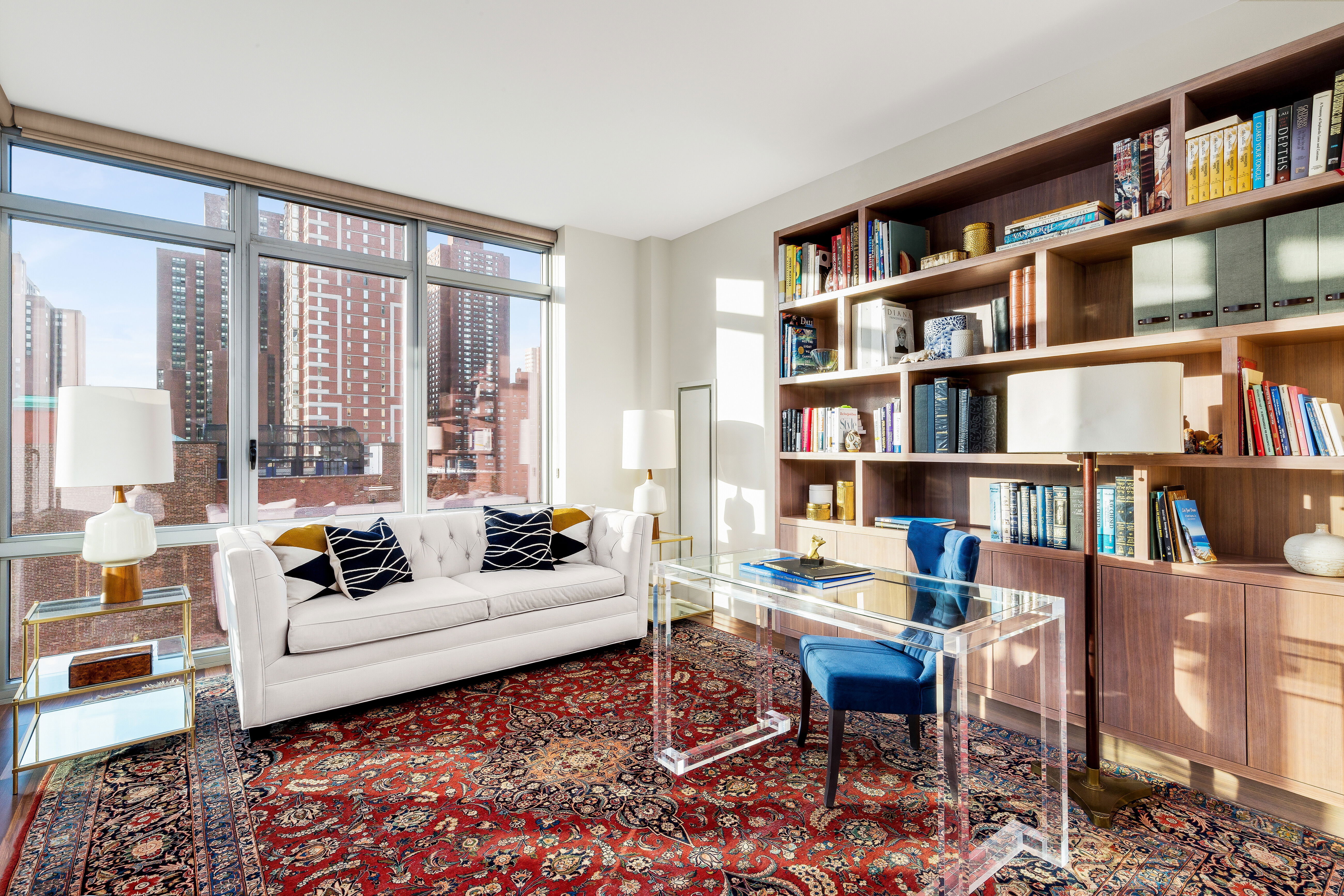 Glam and Stylish Home Office Design with a Library