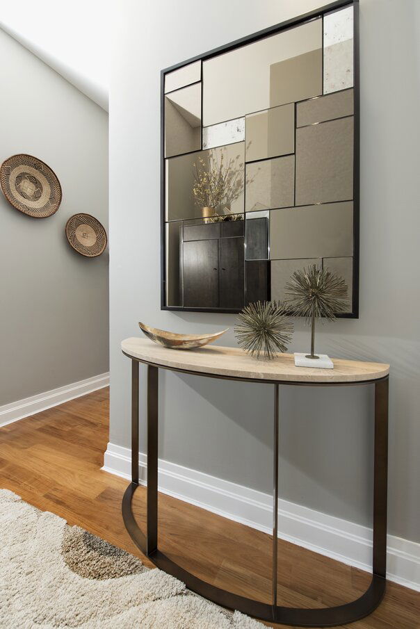 Modern Entry Interior Design with Split Panel Mirror
